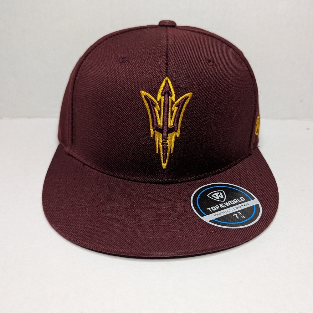 Top of the World Maroon Arizona State Sun Devils Men's Fitted Cap Hat 7-3/8 NWT